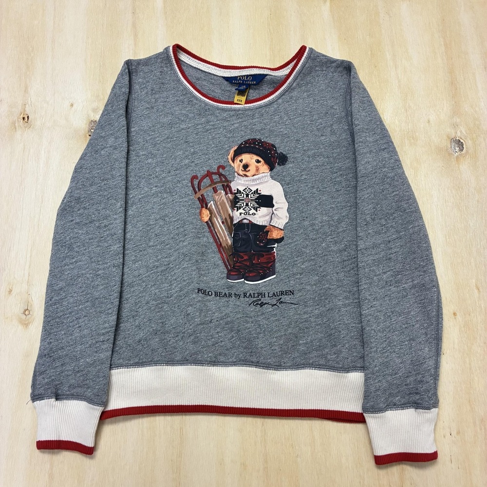 Polo Ralph Lauren Sweatshirt Boys 12-14 Gray Fleece Polo Bear Winter Pullover